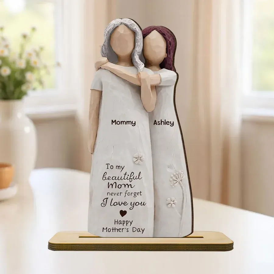 2-Layer Wooden Plaque, Personalized Mom Quote and Mother-Daughter Figurines