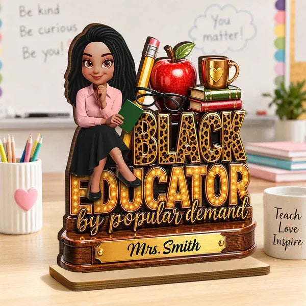2-Layer Wooden Plaque, Black Educator Classroom Design