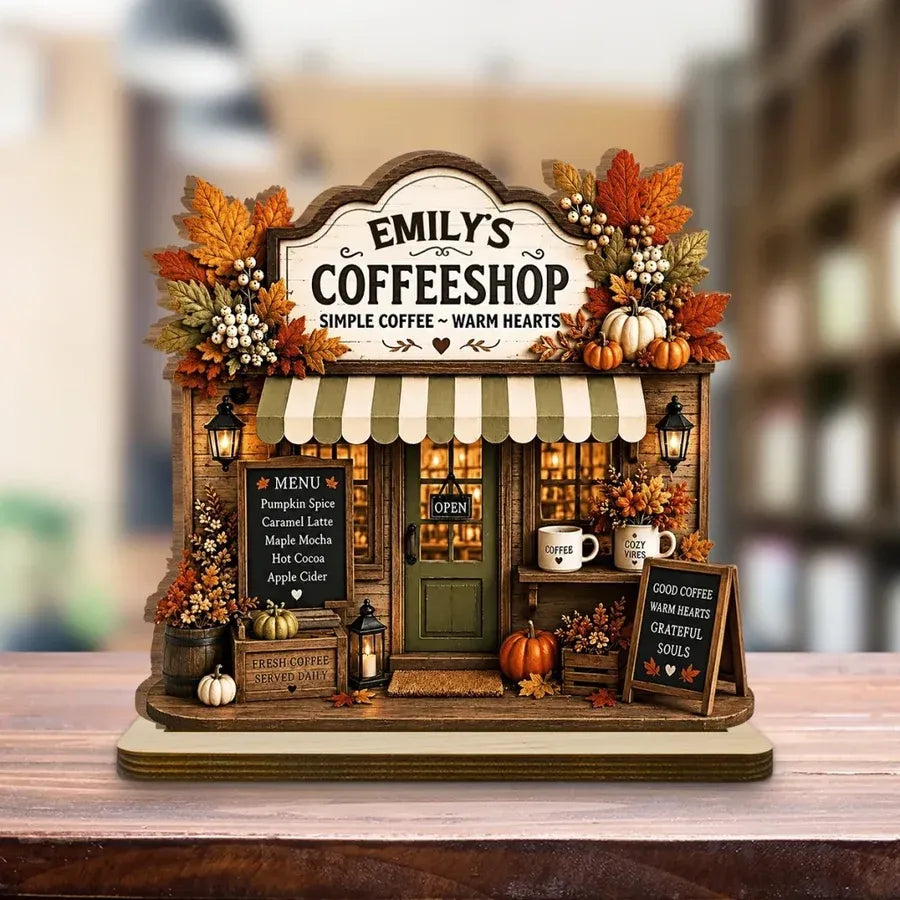 2-Layer Wooden Plaque, Personalized Warm Hearts Coffee Shop