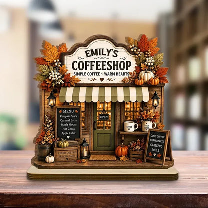 2-Layer Wooden Plaque, Personalized Warm Hearts Coffee Shop