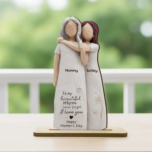 2-Layer Wooden Plaque, Personalized Mom Quote and Mother-Daughter Figurines