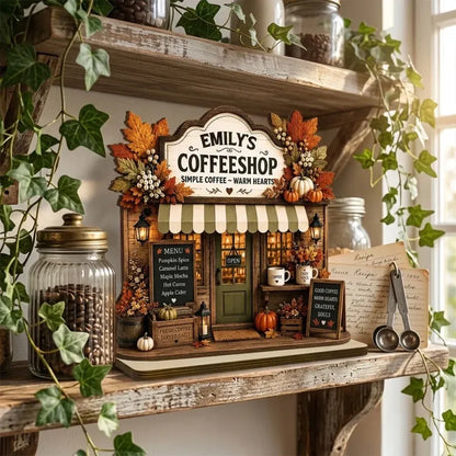 2-Layer Wooden Plaque, Personalized Warm Hearts Coffee Shop