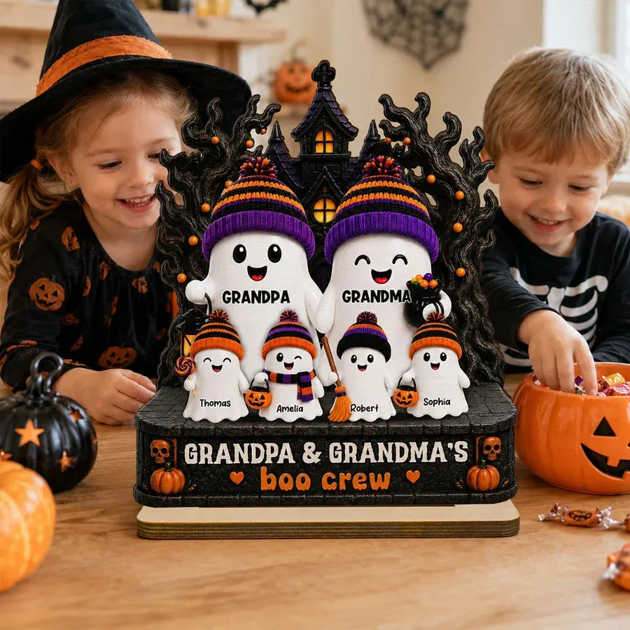 2-Layer Wooden Plaque, Grandpa and Grandma's Boo Crew Haunted House