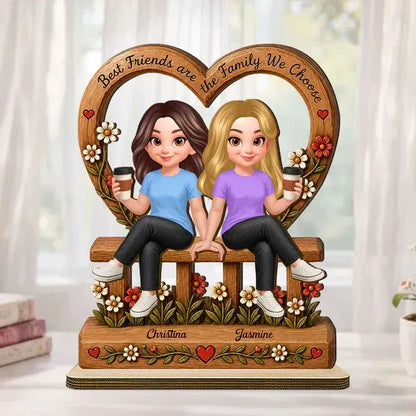 2-Layer Wooden Plaque, Best Friends Floral Bench Design