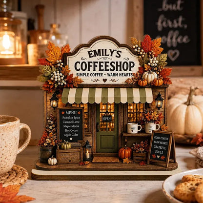 2-Layer Wooden Plaque, Personalized Warm Hearts Coffee Shop