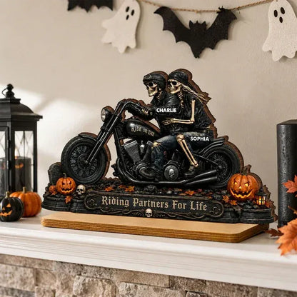 2-Layer Wooden Plaque, Personalized Skeleton Biker Couple