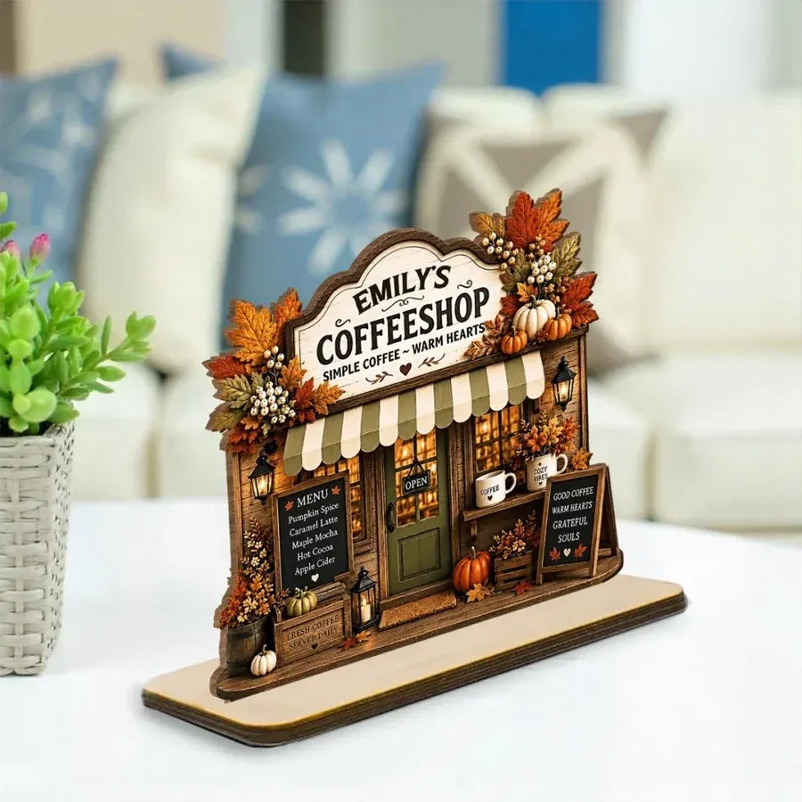 2-Layer Wooden Plaque, Personalized Warm Hearts Coffee Shop