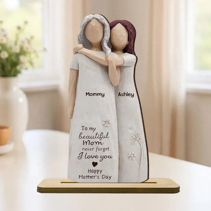 2-Layer Wooden Plaque, Personalized Mom Quote and Mother-Daughter Figurines
