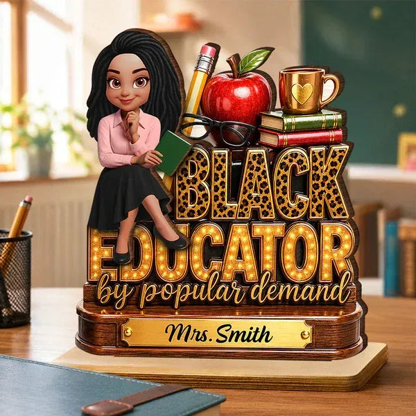 2-Layer Wooden Plaque, Black Educator Classroom Design