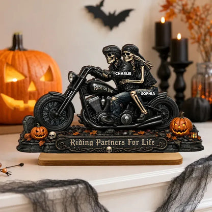 2-Layer Wooden Plaque, Personalized Skeleton Biker Couple