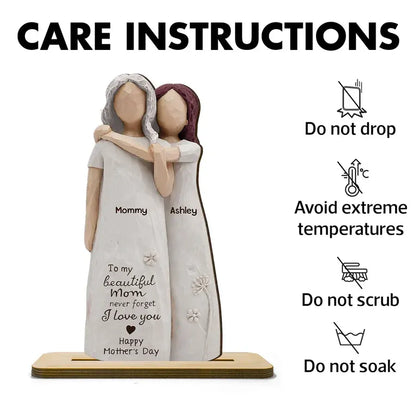 2-Layer Wooden Plaque, Personalized Mom Quote and Mother-Daughter Figurines
