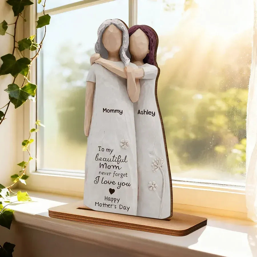 2-Layer Wooden Plaque, Personalized Mom Quote and Mother-Daughter Figurines