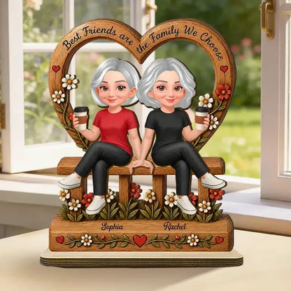 2-Layer Wooden Plaque, Best Friends Floral Bench Design