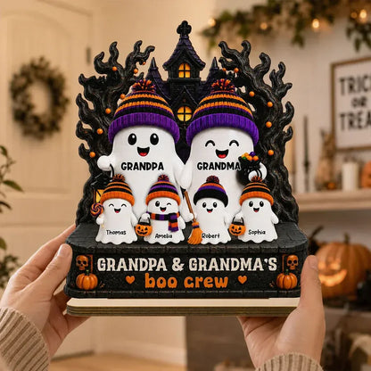 2-Layer Wooden Plaque, Grandpa and Grandma's Boo Crew Haunted House