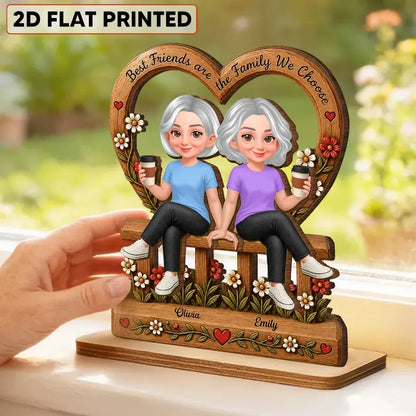2-Layer Wooden Plaque, Best Friends Floral Bench Design
