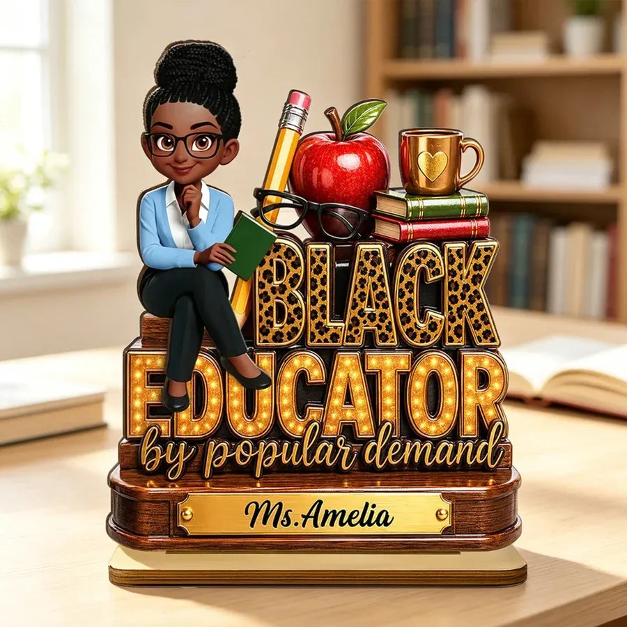 2-Layer Wooden Plaque, Black Educator Classroom Design