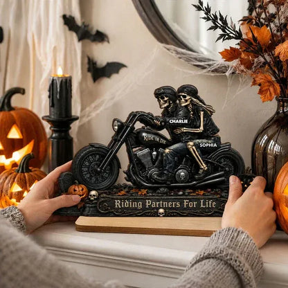 2-Layer Wooden Plaque, Personalized Skeleton Biker Couple