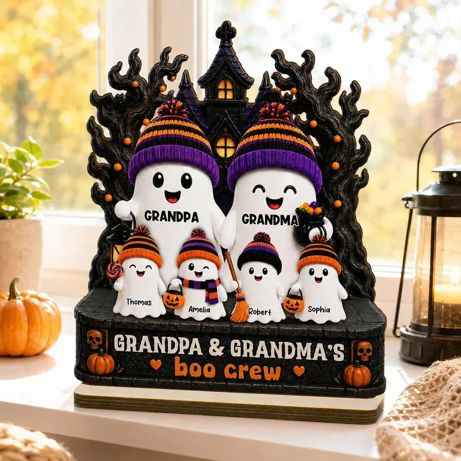 2-Layer Wooden Plaque, Grandpa and Grandma's Boo Crew Haunted House
