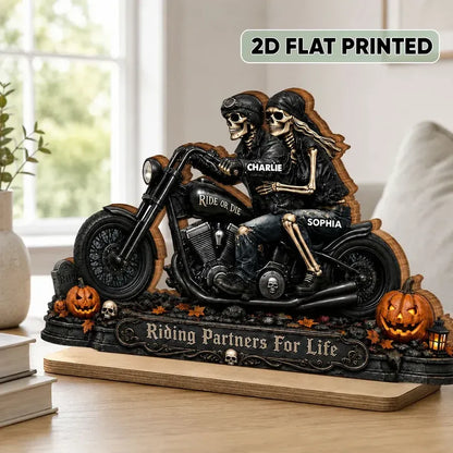 2-Layer Wooden Plaque, Personalized Skeleton Biker Couple