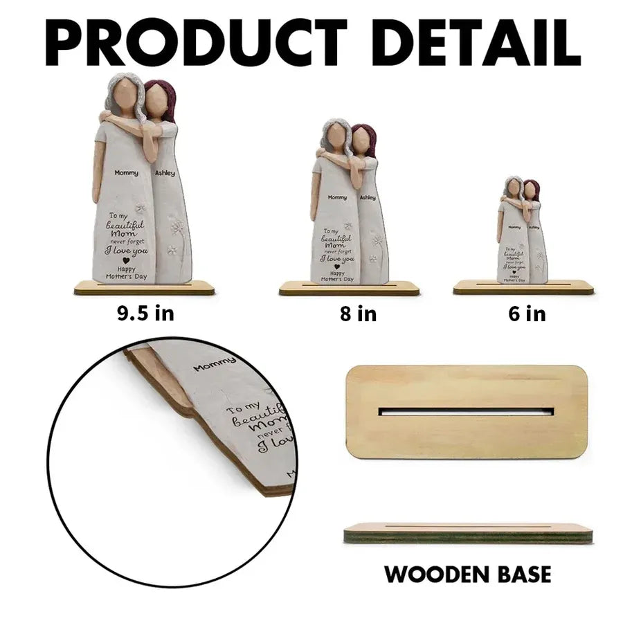 2-Layer Wooden Plaque, Personalized Mom Quote and Mother-Daughter Figurines
