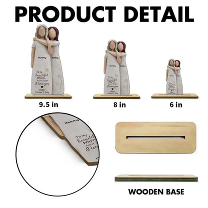 2-Layer Wooden Plaque, Personalized Mom Quote and Mother-Daughter Figurines