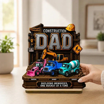 2-Layer Wooden Plaque, Personalized Construction Dad and Trucks
