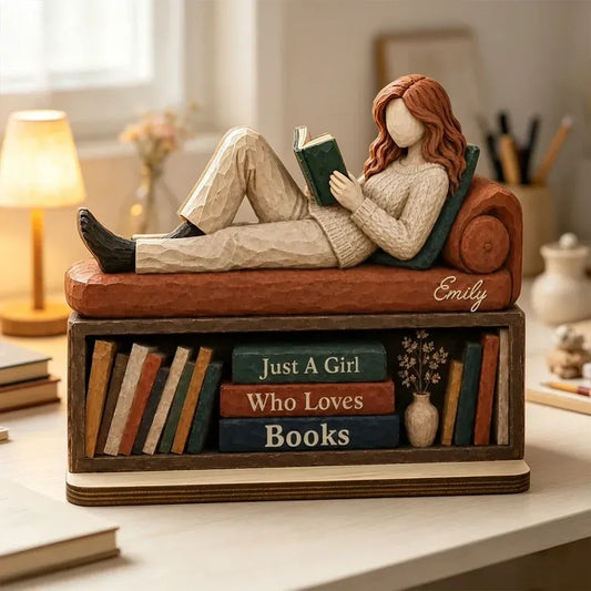 2-Layer Wooden Plaque, Personalized Reader and Bookcase Scene