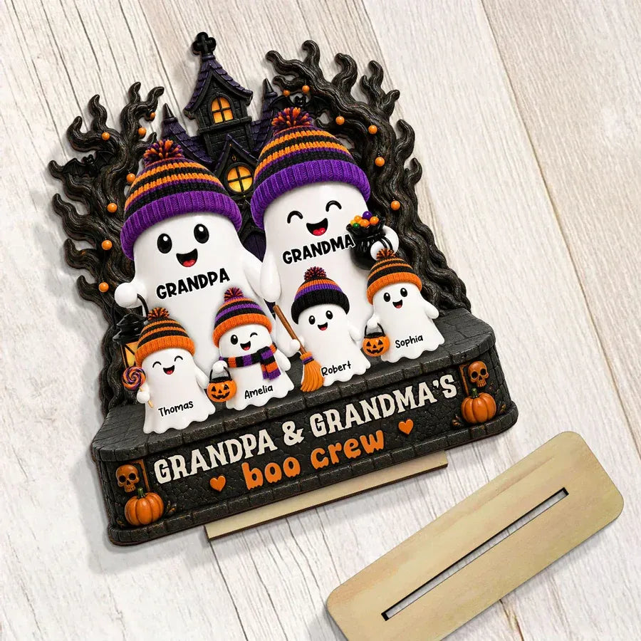 2-Layer Wooden Plaque, Grandpa and Grandma's Boo Crew Haunted House