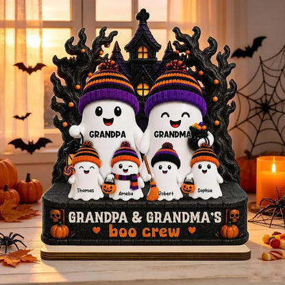 2-Layer Wooden Plaque, Grandpa and Grandma's Boo Crew Haunted House