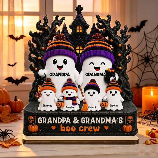 2-Layer Wooden Plaque, Grandpa and Grandma's Boo Crew Haunted House