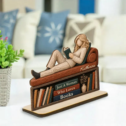 2-Layer Wooden Plaque, Personalized Reader and Bookcase Scene