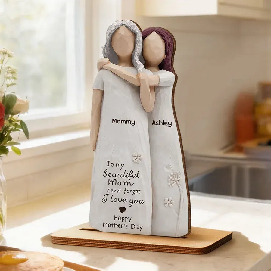 2-Layer Wooden Plaque, Personalized Mom Quote and Mother-Daughter Figurines