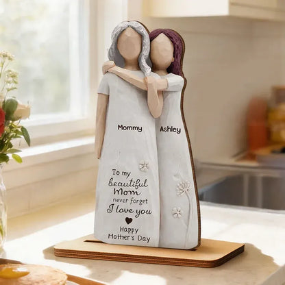2-Layer Wooden Plaque, Personalized Mom Quote and Mother-Daughter Figurines