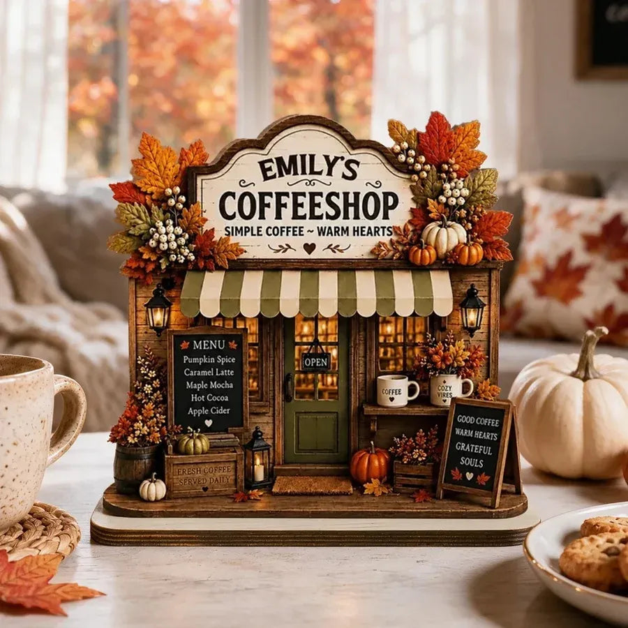 2-Layer Wooden Plaque, Personalized Warm Hearts Coffee Shop