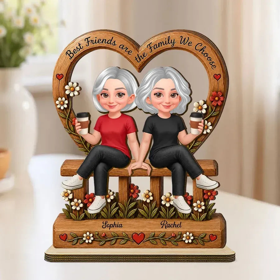 2-Layer Wooden Plaque, Best Friends Floral Bench Design