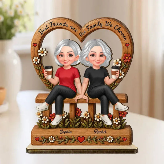 2-Layer Wooden Plaque, Best Friends Floral Bench Design