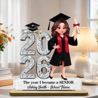 2-Layer Wooden Plaque, Personalized Graduate in Cap and Gown