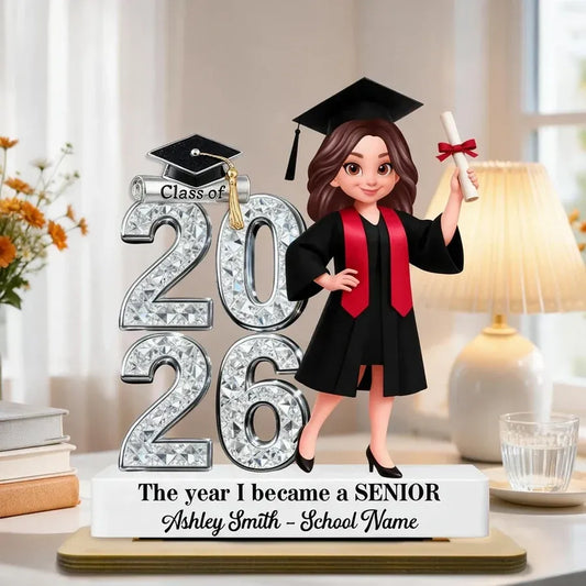 2-Layer Wooden Plaque, Personalized Graduate in Cap and Gown