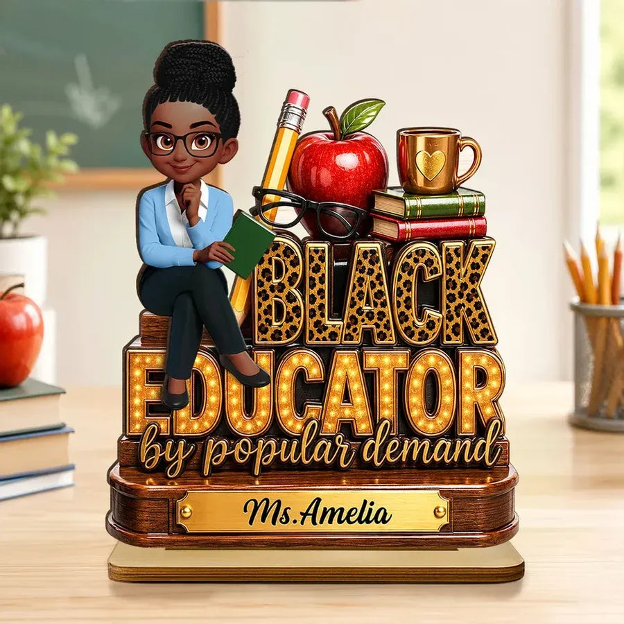 2-Layer Wooden Plaque, Black Educator Classroom Design