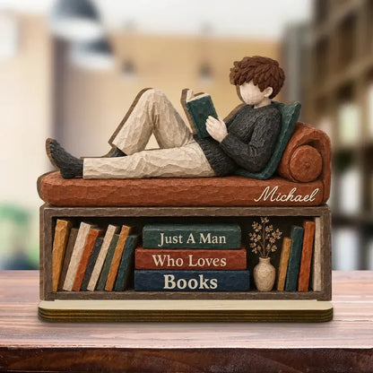 2-Layer Wooden Plaque, Personalized Reader and Bookcase Scene