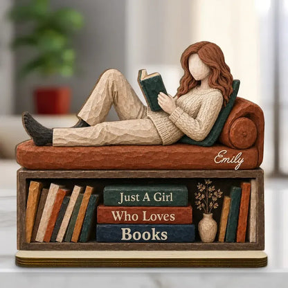 2-Layer Wooden Plaque, Personalized Reader and Bookcase Scene