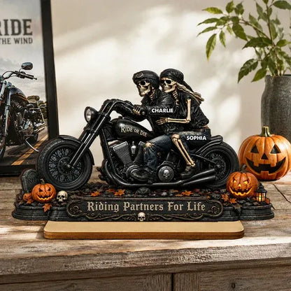 2-Layer Wooden Plaque, Personalized Skeleton Biker Couple