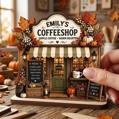 2-Layer Wooden Plaque, Personalized Warm Hearts Coffee Shop