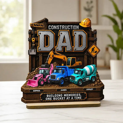 2-Layer Wooden Plaque, Personalized Construction Dad and Trucks