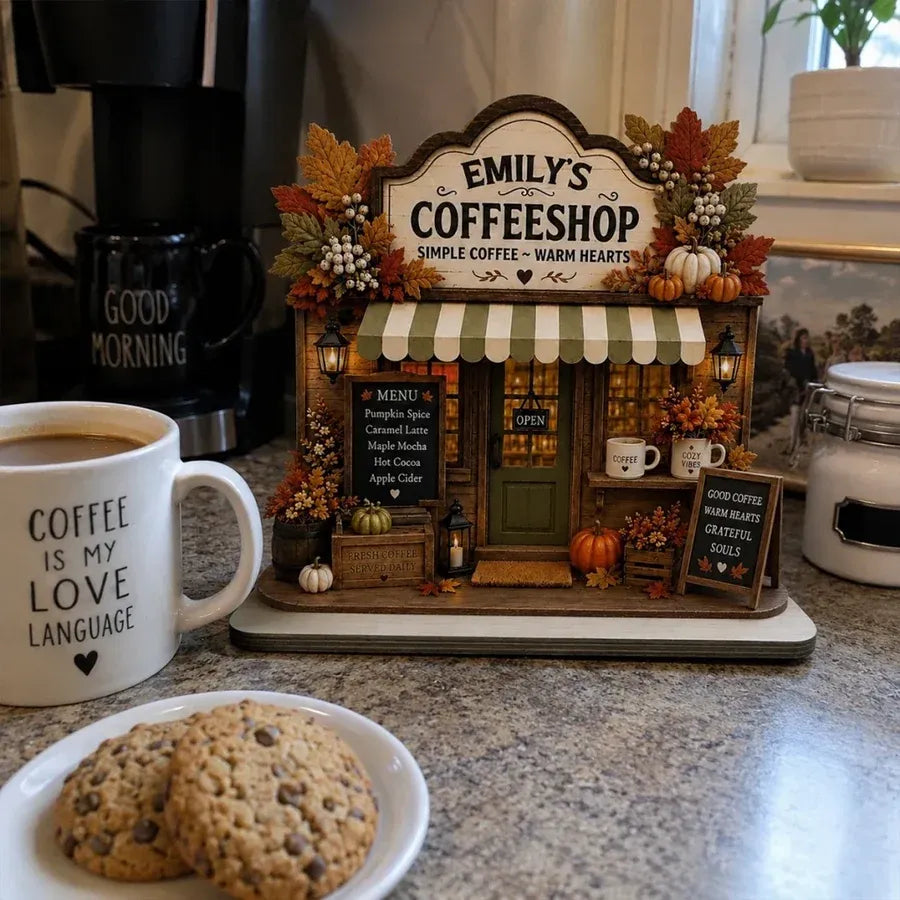 2-Layer Wooden Plaque, Personalized Warm Hearts Coffee Shop