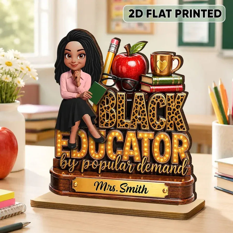 2-Layer Wooden Plaque, Black Educator Classroom Design