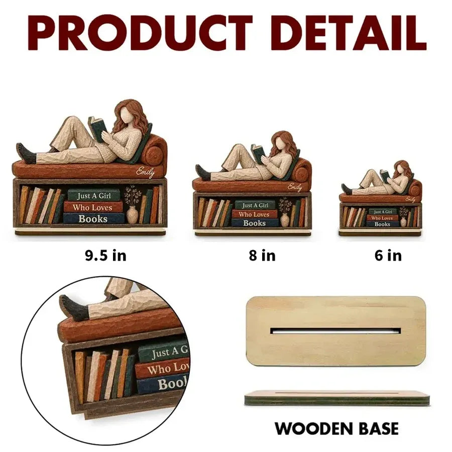 2-Layer Wooden Plaque, Personalized Reader and Bookcase Scene