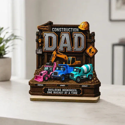 2-Layer Wooden Plaque, Personalized Construction Dad and Trucks