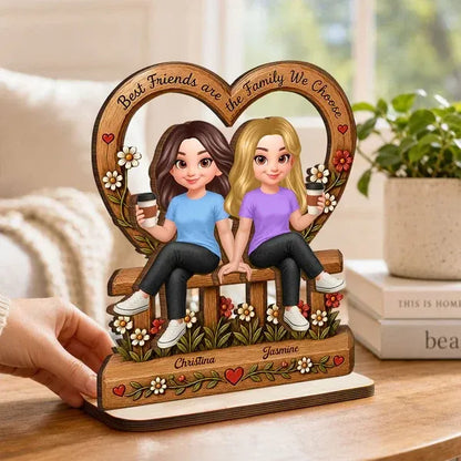 2-Layer Wooden Plaque, Best Friends Floral Bench Design